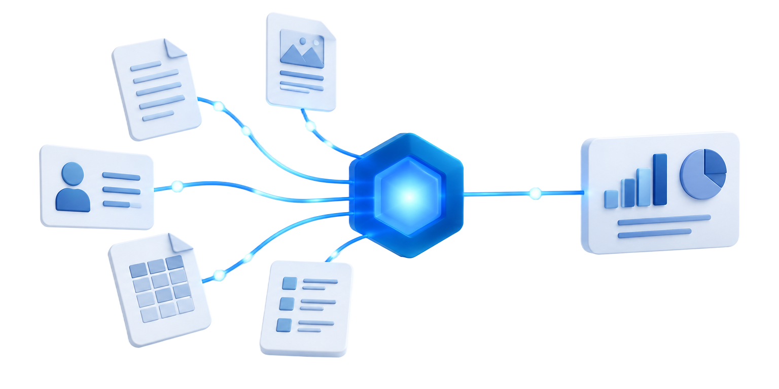 Documents flowing into a central data hub